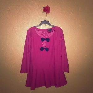 Fuchsia long sleeve Peplum with Black bows